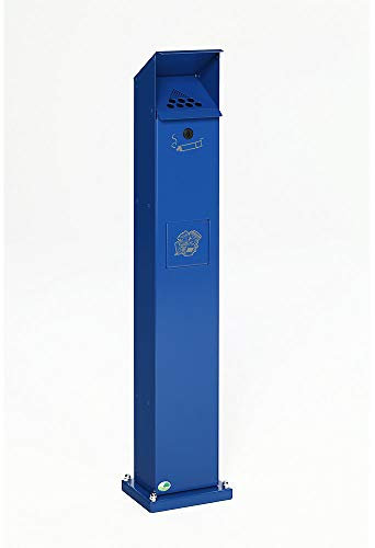 Combiné-colonne cendrier-poubelle - h x l x p 1150 x 180 x 150 mm - tôle d'acier galvanisée et peinte époxy bleu gentiane RAL 5010 - bac à cendres cendrier cendrier sur pied collecteur de cendres collecteur de déchets combiné cendrier-poubelle Cendrier