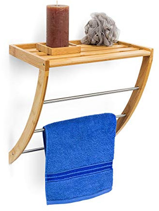 Relaxdays Wandhandtuchhalter mit 3 Handtuchstangen HBT 40 x 38 x 24,5 cm,Holz, Naturbraun