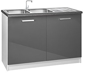 Tendencio Meuble de Cuisine Bas sous-evier 120 cm Tara Gris laqué Brillant