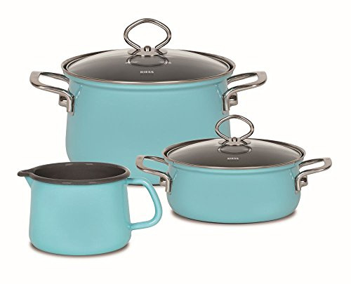 Riess, 0520-037, Starterset 3-teilig, KRISTALLBLAU, Emaille, Made in Österreich, LBH: 48,5x24,0x28,5cm, 5,050kg, Induktionskocher kompatibel, Gasherd_geeignet, Elektroherd_geeignet