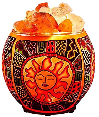 Himalayan CrystalLitez Himalayan Salt Lamp with UL Listed Dimmer Cord, Original Salt Crystals in A Handcrafted Artisan Bowl, Aromatherapy Salt Lamp (Ethnic Tribal Sun)