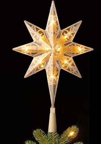 National Tree 11 Inch Bethlehem Star Tree Topper with 10 Battery Operated Dual Color LED Lights with 9 Functions (TA21-11L-B1)