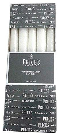 Prices Venetian 10 Inch Dinner Candle Wrapped Box of 10 - White