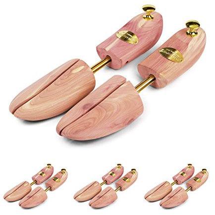 Schlesinger - 4 Paar Premium Schuhspanner aus edlem Zedernholz für Herrenschuhe und Sneaker. Modell König. Größe 43/44. Gold Knauf.