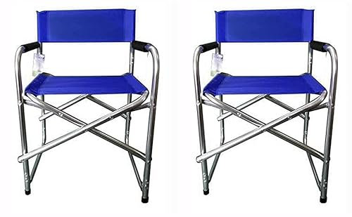 Hyfive Blue Aluminium Directors Folding Chair with Arms For Camping Fishing Garden Pack of 2