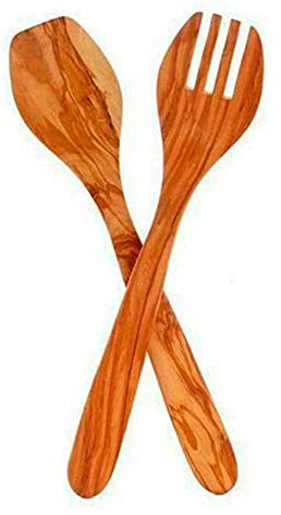 Eddington Italian Olive Wood Salad Server, Handcrafted in Europe, 2-Piece Set, 13-Inches