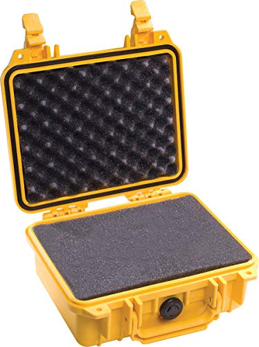 PELI 1200 Maleta para cámaras DSLR, o Réflex y flashes, objetivos y otros accesorios, IP67 estanca, 4L de capacidad, fabricada en EE.UU., con espuma personalizable, color amarillo