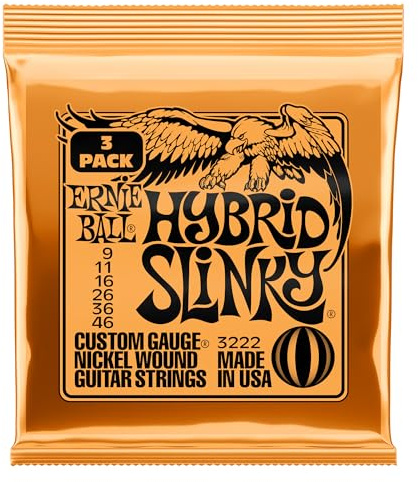 Ernie Ball Hybrid Slinky - Cuerdas para guitarra eléctrica, entorchado de níquel, 3 paquetes, calibre 9-46