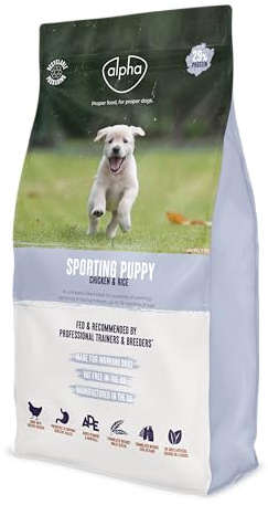 Alpha Sporting Puppy Dry Dog Food | Complete Feed for Working, Sporting & Racing Breeds | Chicken and Rice, 15kg
