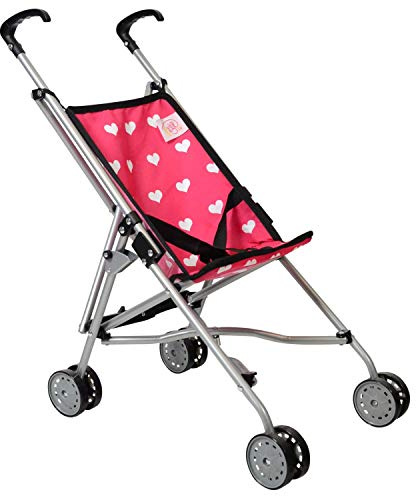 The New York Doll Collection First Dolls Stroller for Kids, one Piece – Red Color for18” inch Folds for Storage - Great Gift for Toddlers… (Pink Hearts)