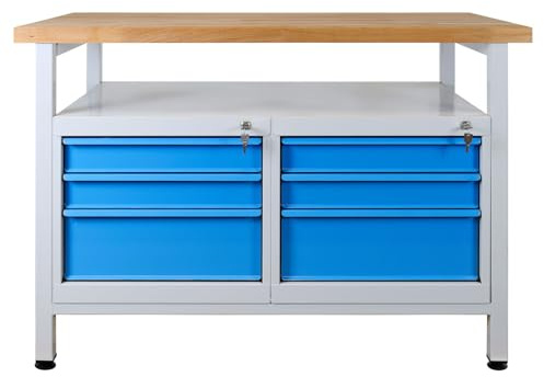 ADB Arbetsbänk Verkstad 120 x 60 x 84 cm med 2 x 3 lådor RAL 7035/5012
