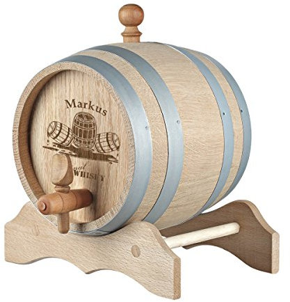 polar-effekt Barile in legno da 1 litro, personalizzabile con incisione del nome, idea regalo per il compleanno per lei/lui, in rovere per whisky o vino, motivo botte da whisky