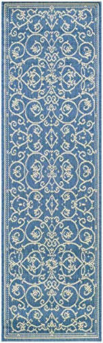 Recife Veranda Terracotta und Natur Indoor-/Outdoor Teppich, Polypropylen, CHAMPAGNE/BLUE, 2.25 x 11.75 ft.