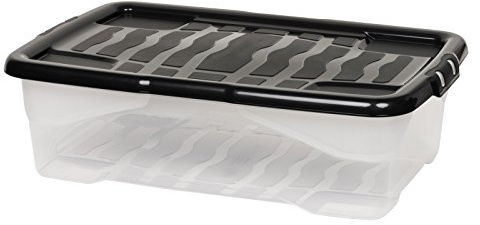 Kreher Robuste Aufbewahrungsboxen mit Deckel, Ordnungsbox Kunststoff, Transparent für Haushalt, Keller, Garage, Camping - verschiedene Größen (30 Liter)