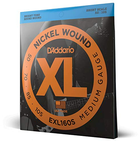 D'Addario E Bass gitarrsträngar – strängar E bas – basgitarr strängar – E bassträngar – bas gitarrsträngar – EXL160S – medium, 50–105 – kort skala