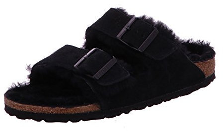 Birkenstock Classic Unisex Arizona Lammfell Plateausandalen, Schwarz, 43 EU
