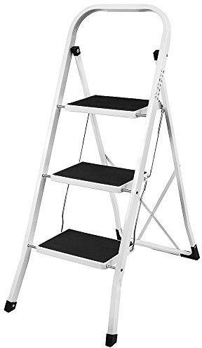 Home Vida Escabeau à 3 marches en Acier Robuste, Pliable, Portable avec Tapis antidérapant