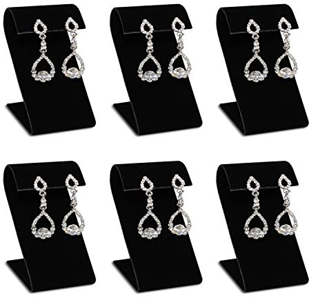 MOOCA 6 Black Velvet Earring Stand Showcase Displays Earring Jewelry Display Stands, 3 1/4 in H, Black Velvet