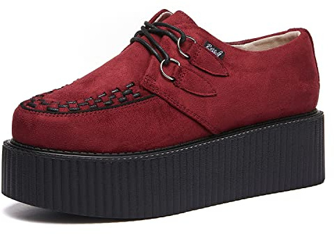 RoseG Femmes Lacets Plate Forme Gothique Punk Creepers Casual Chaussures Rouge Taille36.5