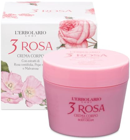 L'Erbolario Crema Corpo Profumata 3 Rosa con Estratti Naturali e Oli Nutrienti, Senza Siliconi, Parabeni e Petrolati - Idratazione e Compattezza per la Pelle - Fragranza Fiorita e Speziata - 200 ml