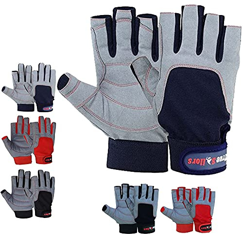 MRX BOXING & FITNESS Sailing Gloves with 3/4 Finger and Grip for Men and Women, Great for Kayaking, Workouts and More (Blue/Grey, Medium)