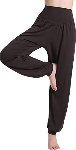 Hoerev Super Soft Spandex Byxor Modal Harem Yoga Pilates，Kaffe，S