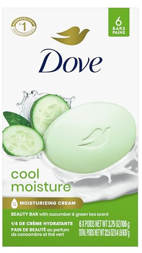 Dove Beauty Bar Soap Cool Moisture Cucumber & Green Tea Scent, 6 Bars for Refreshed Skin, Leaves Skin Refreshed 3.75 oz