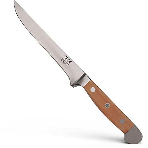 GÜDE Solingen - Ausbeinmesser flexibel geschmiedet, 13 cm, Birnenholz, ALPHA BIRNE, Doppelkropf, Handmade Germany