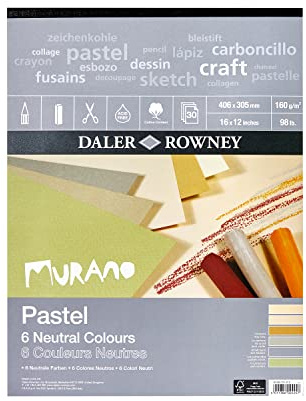 Daler-Rowney Murano, 160 g/m², 40,6 x 30,5 cm, carta pastello, trama a nido d'ape, incollata su 1 lato, contenuto in cotone, 30 fogli di colori neutri, ideale per artisti professionisti