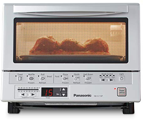 Panasonic FlashXpress Toaster Oven Countertop, 4-Slice Small Toaster Oven Compact Size with Double Infrared Heating, 6 Auto Cook Options and Precise Temperature Control, 1300W - NB-G110P (Silver)