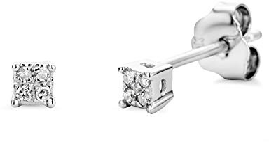 Miore - Pendientes de oro blanco de 9 quilates con diamante (.03)