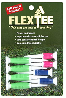 Flex Tee Flexible Golf Tees, 8 Pack Assorted Sizes Fluorescent Green/Blue/Pink Plastic | Virtually Unbreakable Colorful Golf Tees for Greater Distance, Accuracy, Less Resistance