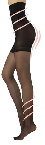 CALZITALY Collant Sculptant Gainant, Collant Taille Haute, Collants Compression Moyenne 8 mm/Hg | S, M, L, XL, XXL, 3XL, 4XL | Noir, Naturel | 20 DEN | Made in Italy (XXL, Noir)