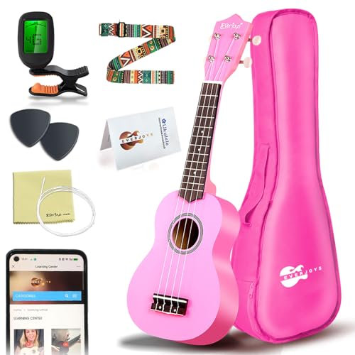 Everjoys Sopran Ukulele Set für Erwachsene 21 Zoll Ukulele Starter Kit mit Tasche, Tuner, Songbook, Saiten, Pick, Kleine Hawaii Gitarre Pink