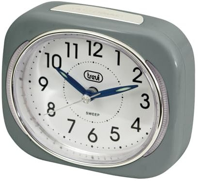 Trevi Retro Nachttischwecker Reisewecker mit LED-Hintergrundbeleuchtung und leisem Sweep-Sekundenzeiger, grau, 10 x 3,6 x 8 cm