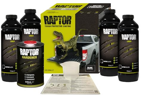 U-POL | Raptor Transportflächen Beschichtung Schwarz inkl. Härter gegen Rost, Korrosion, Salz, Feuchtigkeit & Extreme Temperaturen | haltbarer 2K Schutzlack (3,79 L | Schwarz)