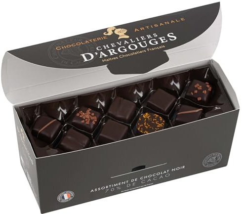CHEVALIERS D'ARGOUGES Maîtres Chocolatiers Français - Assortiment de chocolats noir 70% - Ballotin dégustation 365g