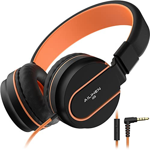 AILIHEN I35 Auriculares de Diadema Cerrados con Cable, Auriculares Plegable con Micrófono y Control Remoto para Mp3, iPhone, Smartphone Android, PC, Color Negro y Naranja