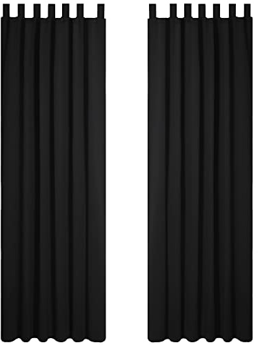 Deconovo Energy Saving Thermal Insulated Tab Top Blackout Curtains for Kids Bedroom 140x245cm Black ONE Pair