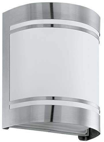 Eglo Lampada da Parete per Esterni Cerno, 1 Luce, Lampada da Parete in Acciaio Inox, Argento, Bianco, Vetro Bianco, Satinato, Attacco E27. IP44