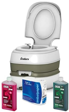 Enders WC Chimico Portatile per Campeggio, Starter Set Green Deluxe con Liquido Sanitario e Carta igienica - Water Portatile, WC da Campeggio, WC Camper, Bagno Chimico