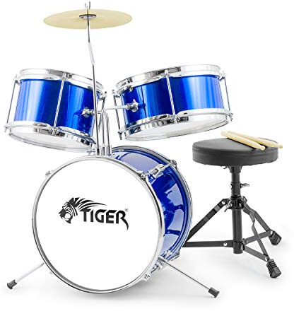 TIGER Junior Kids Drum Kit, 3-Piece Beginners Childrens Drum Set – Blue