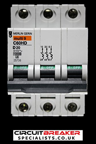 Schneider Electric MERLIN GERIN 20 AMP TYPE D 10kA TRIPLE POLE MCB CIRCUIT BREAKER C60HD 25730