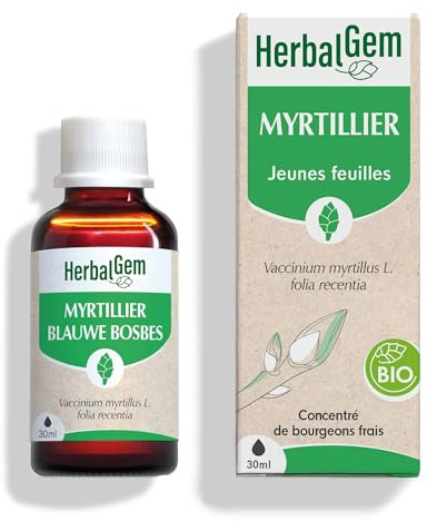 HerbalGem- Macérât-Mère - Myrtillier Bio - Complément Alimentaire Gemmothérapie Concentrée - Extrait De Bourgeon Frais - Pour Les Yeux - Vegan - 30 ml