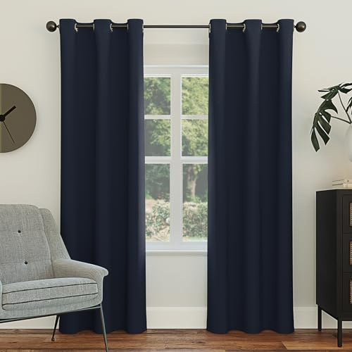 Sun Zero Easton Energy Saving Blackout Grommet Curtain Panel, 40 x 63, Navy Blue