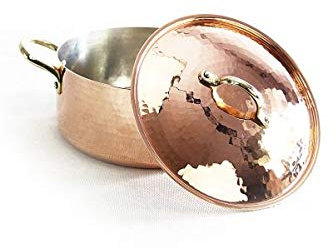 CopperGarden Kupfertopf mit Deckel + Griffen aus Messing I Gehämmerter Kupferkochtopf aus verzinntem Kupfer: Ideale Wärmeleitung & -verteilung I Robuster Kupfer Topf 100% lebensmittelecht (2,5 L)