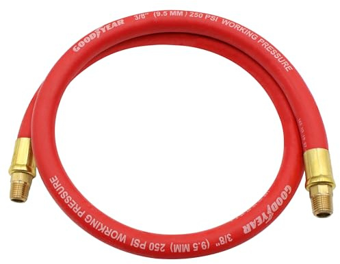 Good Year 10318 3' x 3/8 250 PSI Rubber Whip Hose, Red