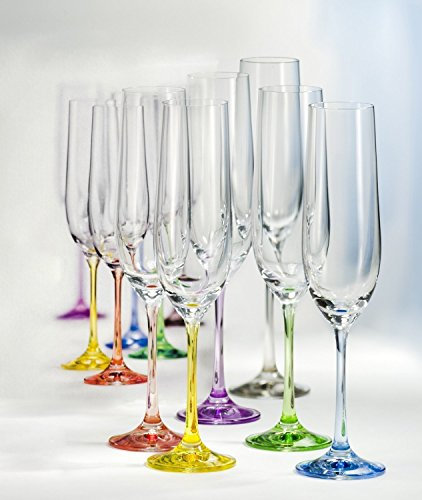 Bohemia Kristall Sektglas, Sektkelch 190 ml Champagnerglas Rainbow farbig sortiert 6-er Set