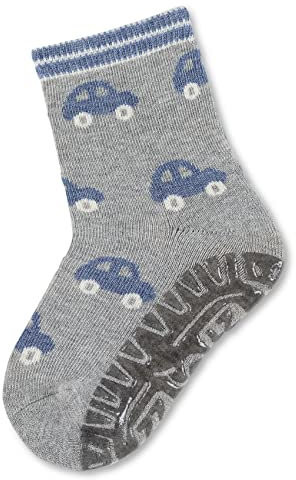 Sterntaler Fli Fli AIR Autos - Jungen Fliesen Flitzer mit Motiv Autos - Stoppersocken Baby mit Innenfrottee im Sohlenbereich- Baby und Kinder Strümpfe mit Anti-Rutsch-Sohle, silber melange, Größe 28