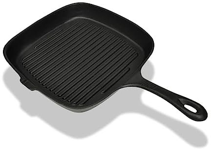 vidaXL Ribbed Cast Iron Grill Pan, Non-Stick 24x23 cm Cooking Surface, Suitable for All Type of Hobs & BBQ, Black, Easy Maintenance, Durable, Compact